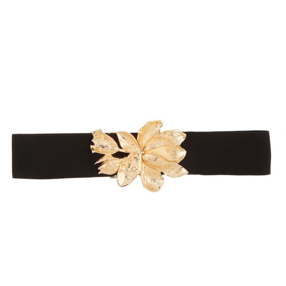 Gold Floral Accent Elastic Belt